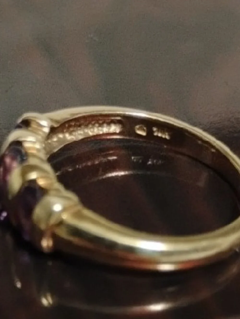 10k Solid Gold Band Ring W Purple Amethyst Trio Sz.6.75